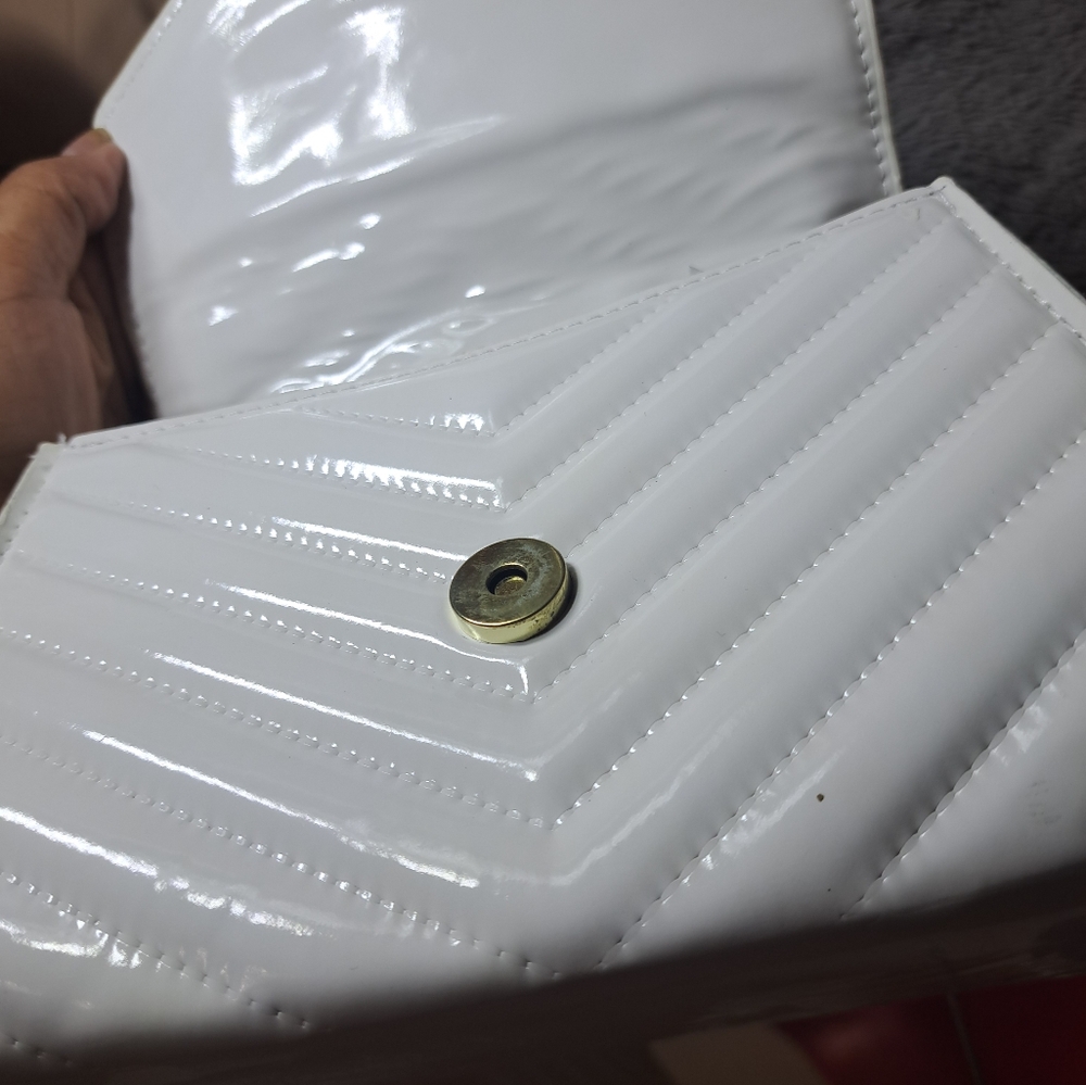 Women's and young girls' clutch in white patent leather, envelope style with its